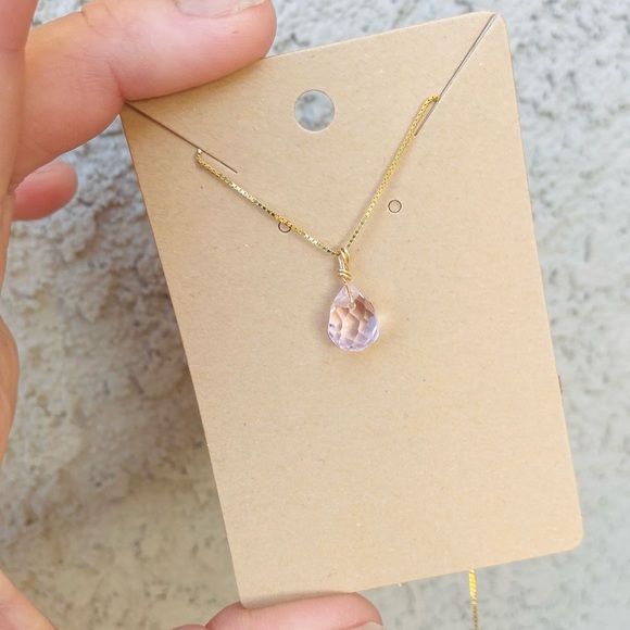 Healing Pink Rose Quartz Teardrop Necklace - Picture 8 of 15
